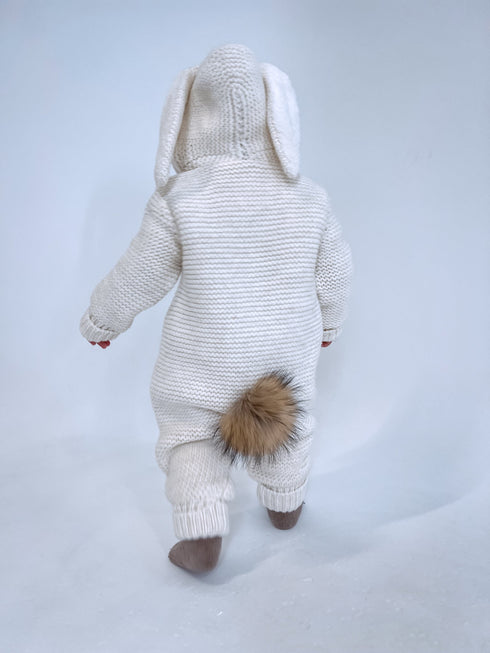 Megztas, vilnonis kombinezonas vaikams "BUNNY" - kreminės baltos spalvos
